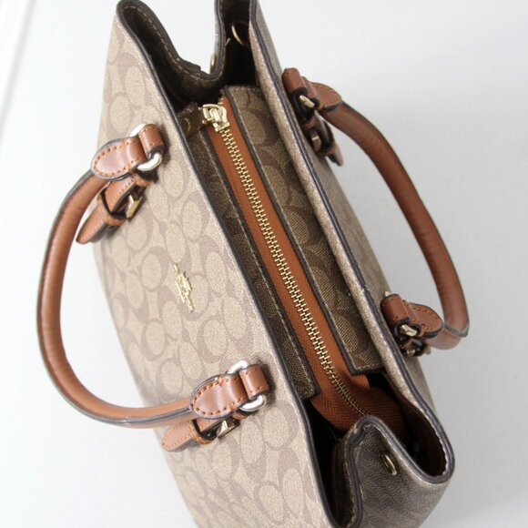 Coach Signature Coated Canvas Satchel Bag with Leather Handles - Picture 8 of 16